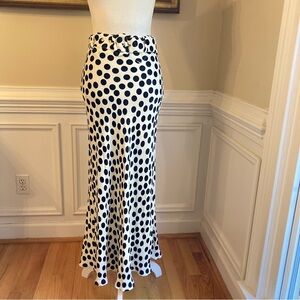MANGO White Black Polka Dot Midi Belted Skirt NWT